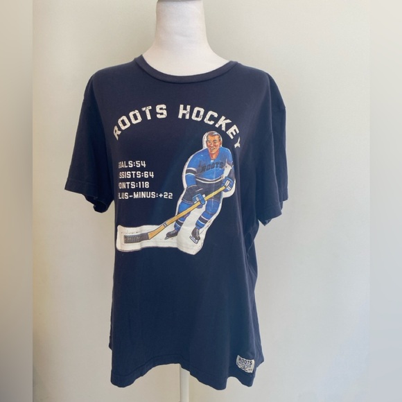 Roots Tops - Roots Women’s Vintage Hockey Graphic Tee – Navy, 100% Cotton, Size L
